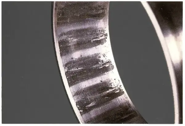 Static corrosion or black etching on a raceway.