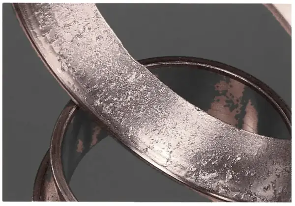Even spalling right around a stationary raceway: the usual look of a bearing that was running too tight or carrying too much thrust